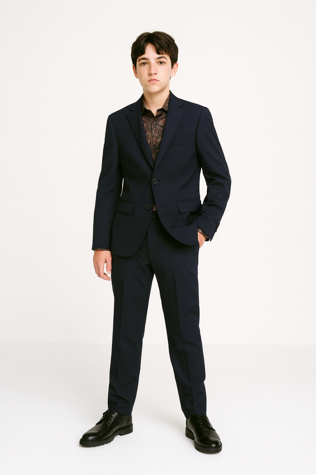 Tallia Boys Husky Black Plaid Wool Suit-NorthBoys