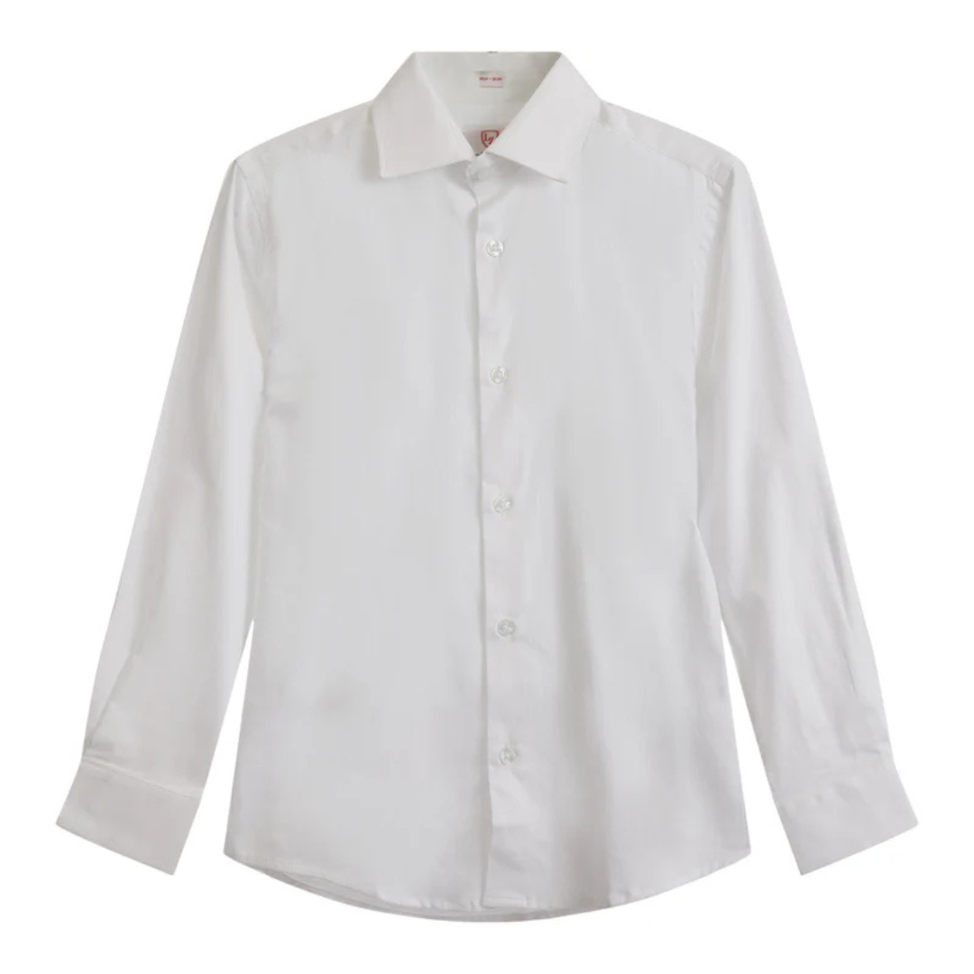 Leo and Zachary white 4 way stretch shirt