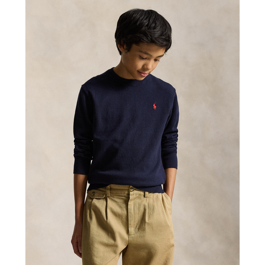 Polo Ralph Lauren Boys Fine Cotton Navy Crewneck Sweater