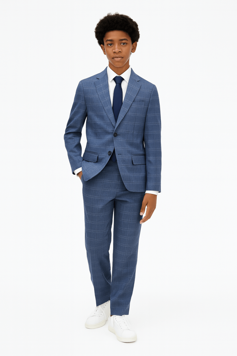 Andrew Marc Boys Skinny Blue Plaid Suit_ W0814 - NorthBoys