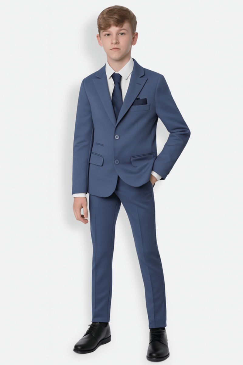 Leo & Zachary Boys Slim Denim Micro Check Stretch Suit_ BLZ5863/LZ5863 - NorthBoys