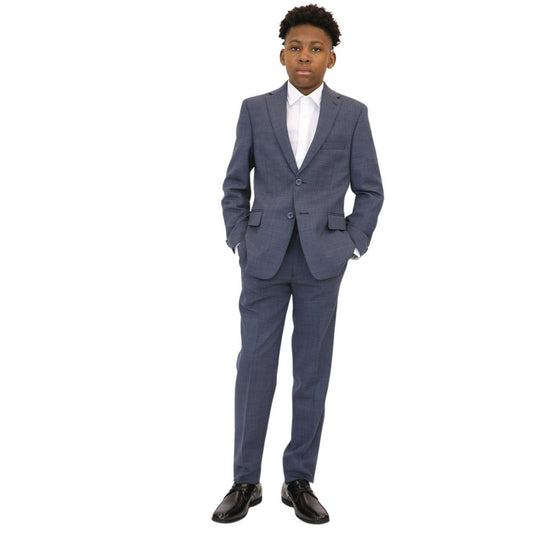 Michael Kors Boys Husky Medium Blue Mini Check Wool Suit