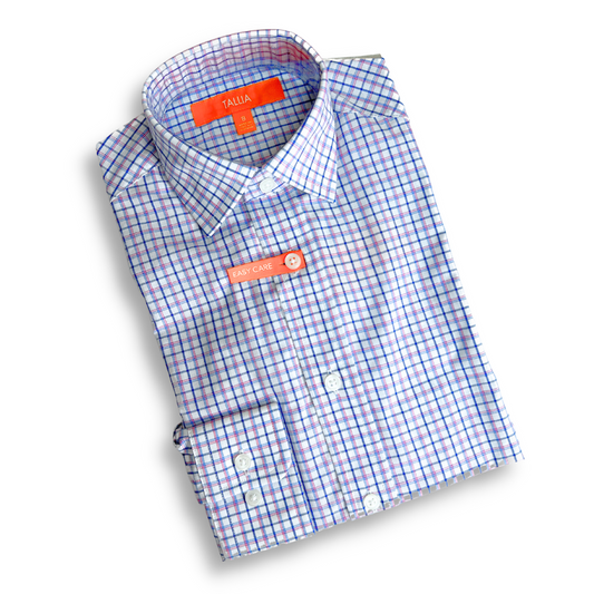 Tallia Boys White/Pink Plaid Dress Shirt