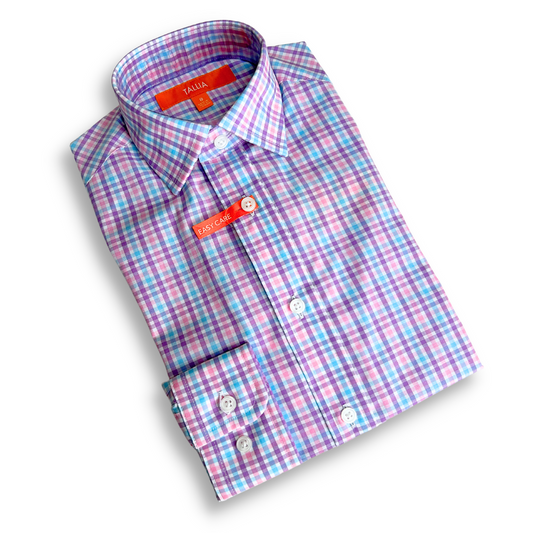 Tallia Boys Purple/Pink Gingham Dress Shirt
