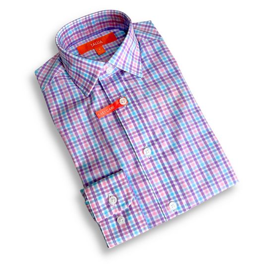 Tallia Boys Purple/Pink Gingham Dress Shirt KZ0033