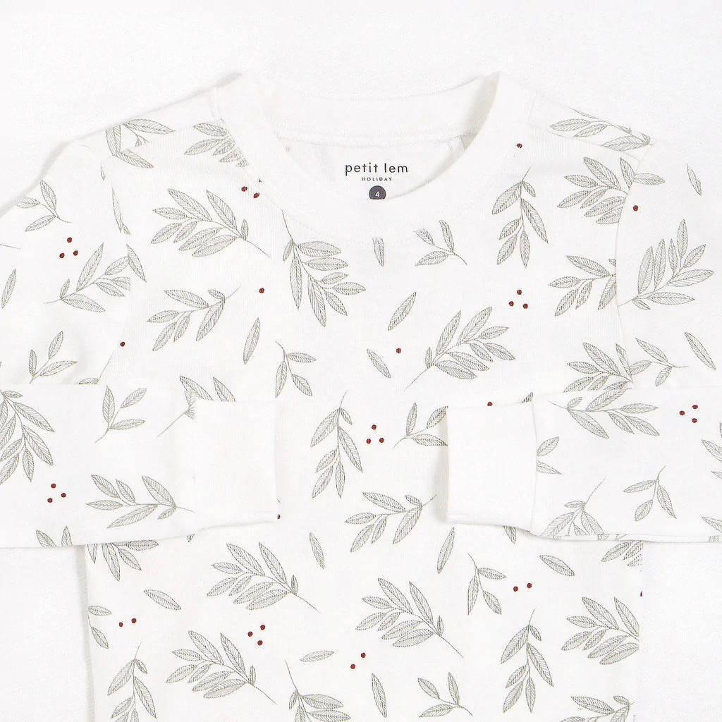 Petit Lem 2pc PJ Set w/Leaf Print _Off White 22HRS62418K-2