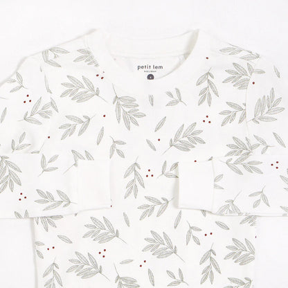 Petit Lem 2pc PJ Set w/Leaf Print _Off White 22HRS62418K-2
