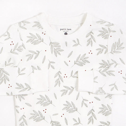 Petit Lem 2pc PJ Set w/Leaf Print _Off White 22HRS62418K-2