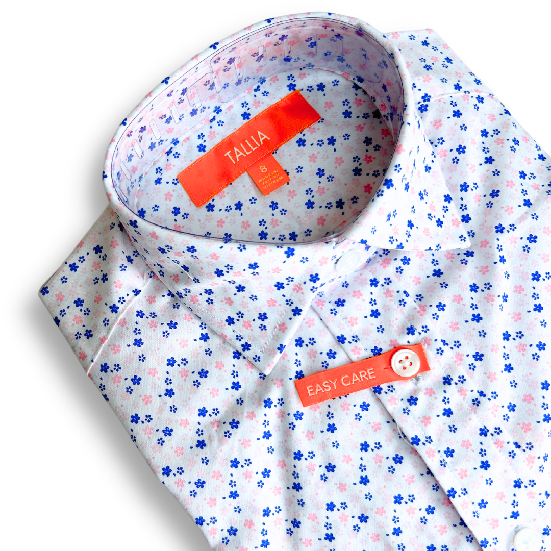 Tallia Boys White/Pink Floral Dress Shirt