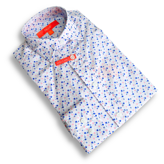 Tallia Boys White/Pink Floral Dress Shirt