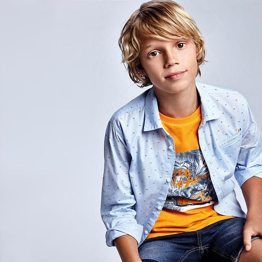 Nukutavake Boys Blue Print Dress Shirt