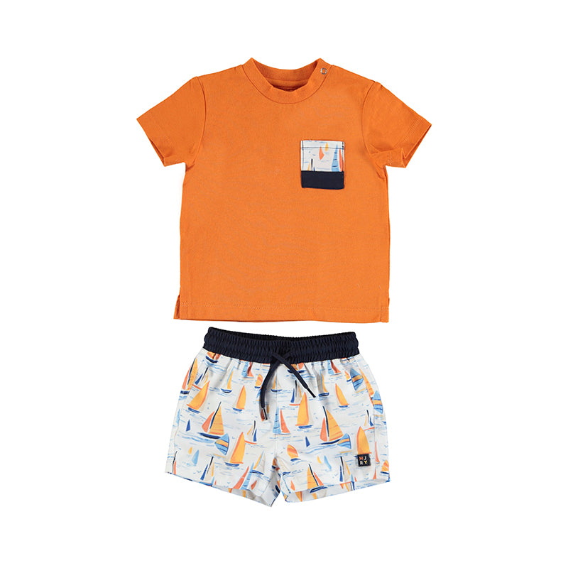Mayoral Baby Swimsuit T-Shirt Set_ Orange 1659-48
