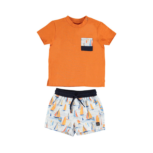 Mayoral Baby Swimsuit T-Shirt Set_ Orange 1659-48