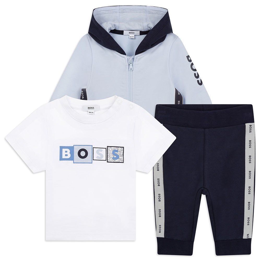 Hugo Boss Baby Tracksuit w/T-Shirt Set_ Pale Blue Navy J98355-68-NorthBoys
