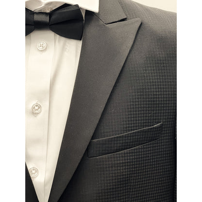 PinoPorte Boys Black Tonal Check Wool Tuxedo