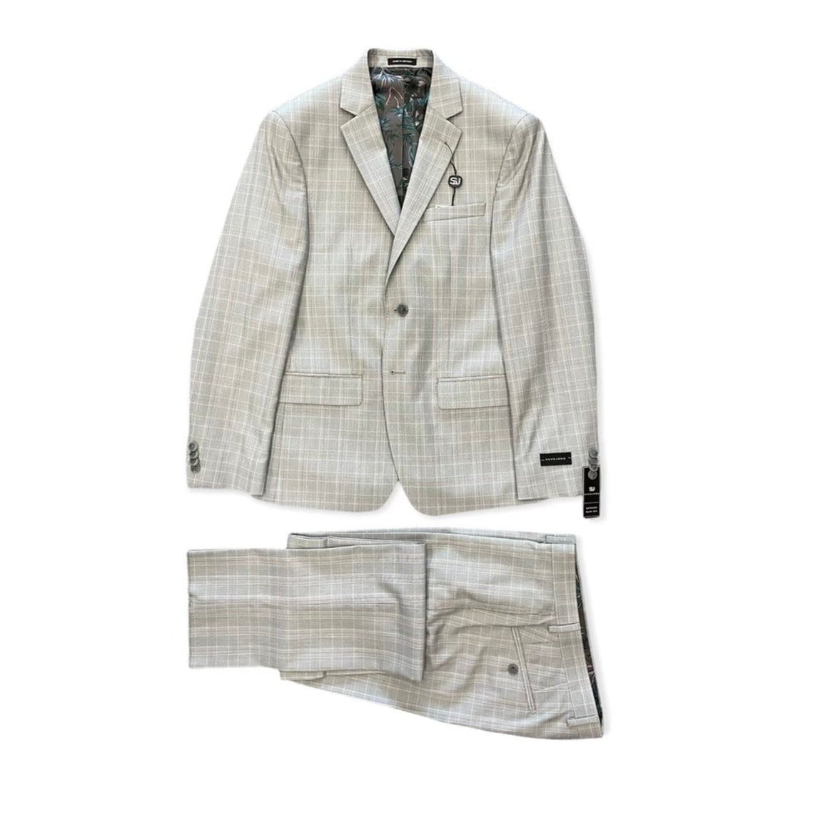 Marc New York Boys Skinny Light Grey Grid Suit