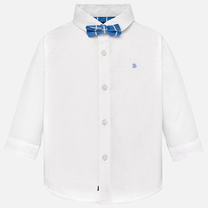 Mayoral Baby Long Sleeve White or Blue Dress Shirt with Bow Tie 1132 - NorthBoys