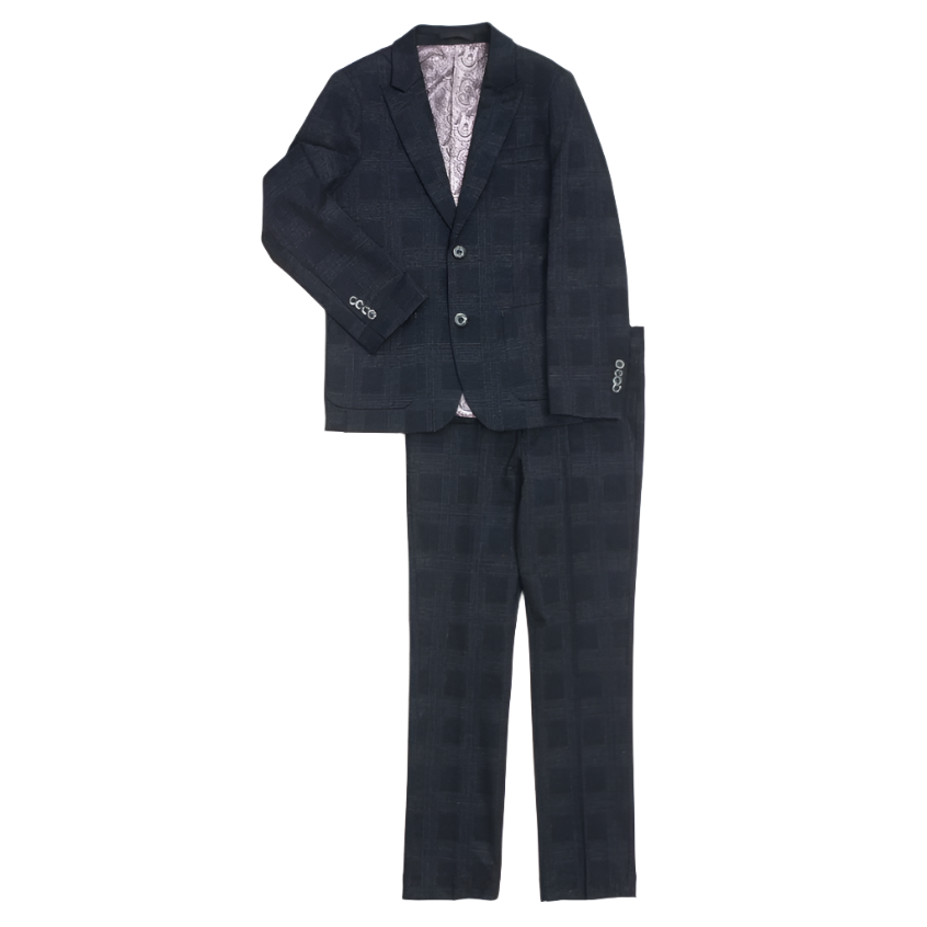 Isaac Mizrahi Boys Slim 2 Piece Charcoal Plaid Suit