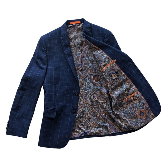 Tallia Boys Skinny Blue Plaid Wool Suit Z0065
