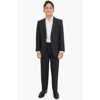 PinoPorte Boys Black Tonal Check Wool Tuxedo