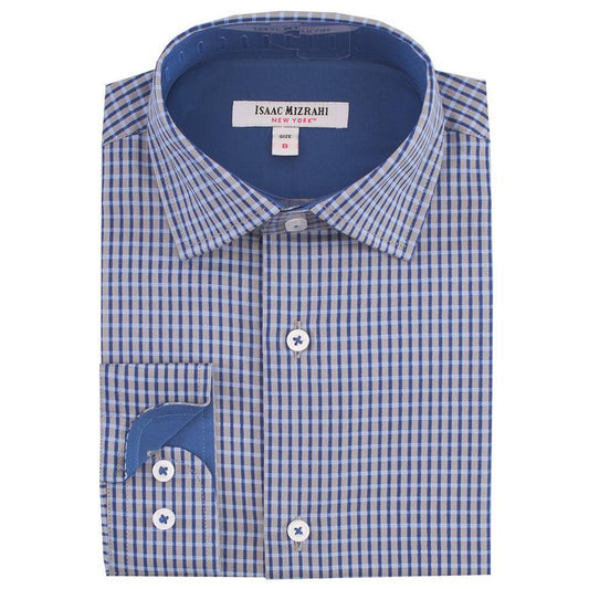 Isaac Mizrahi Boys Blue Grid Dress Shirt Dress Shirts Isaac Mizrahi 