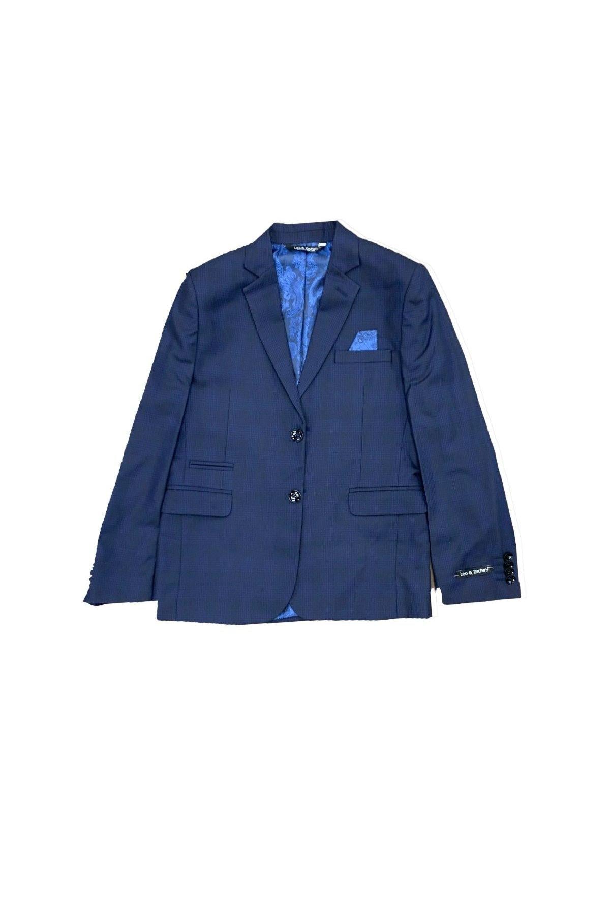 Leo & Zachary Boys Slim Blue Plaid Suit-NorthBoys