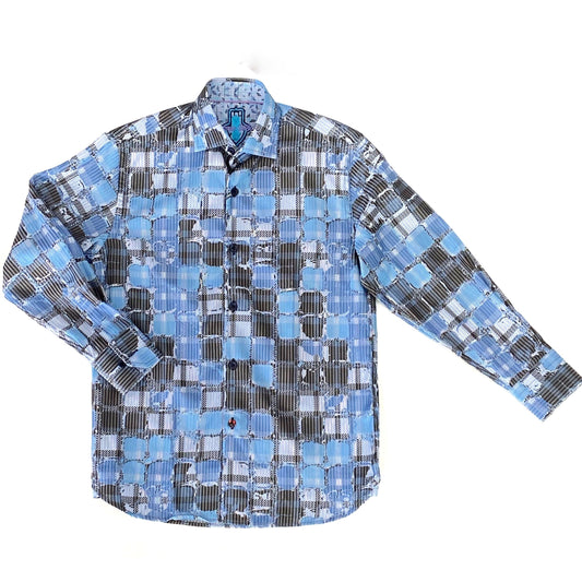 Luchiano Visconti Boys Fancy Blue Dress Shirt Dress Shirts Luchiano Visconti 