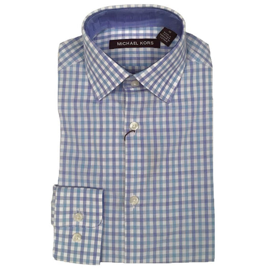 Michael Kors Boys Cotton Teal/Blue Check Dress Shirt Z0344 Dress Shirts Michael Kors 