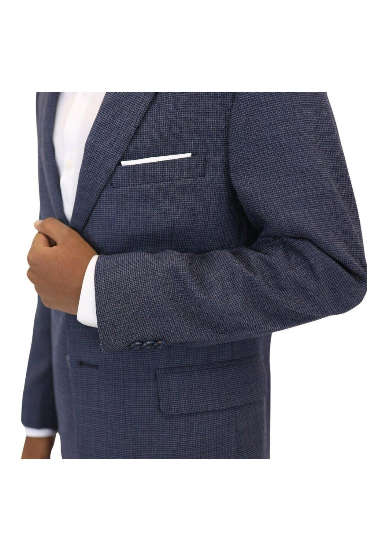 Michael Kors Boys Medium Blue Mini Check Wool Suit-NorthBoys