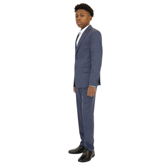 Michael Kors Boys Medium Blue Mini Check Wool Suit