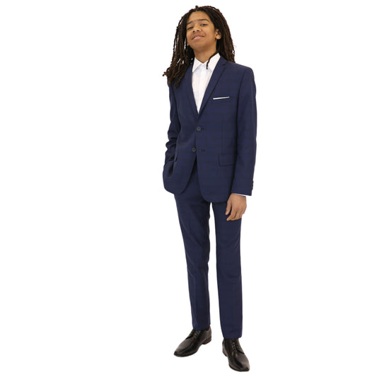 Marc New York Boys Skinny Dark Blue Check Suit