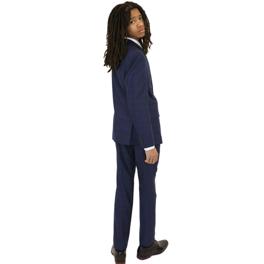 Marc New York Boys Skinny Dark Blue Check Suit