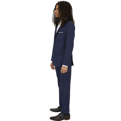 Marc New York Boys Skinny Dark Blue Check Suit