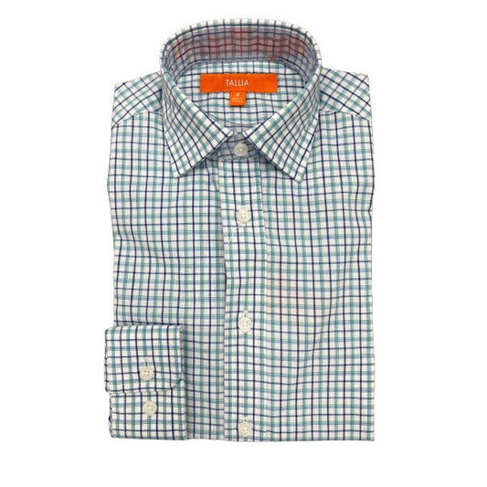 Tallia Boys White/Green Plaid Dress Shirt