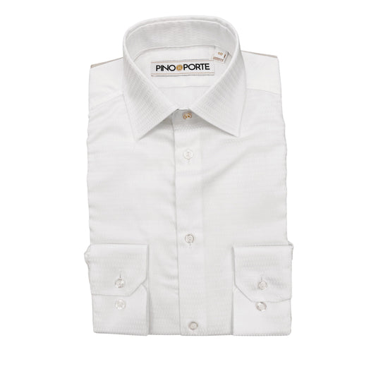 PinoPorte Boys White Cotton Textured Dress Shirt_ ZH004