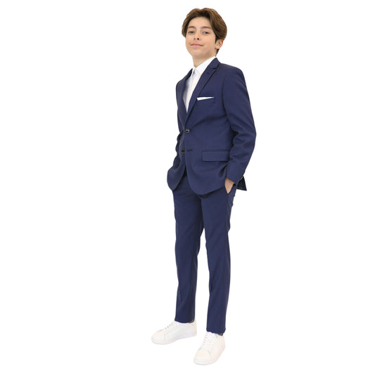 Tallia Boys Skinny Blue Birdseye Suit