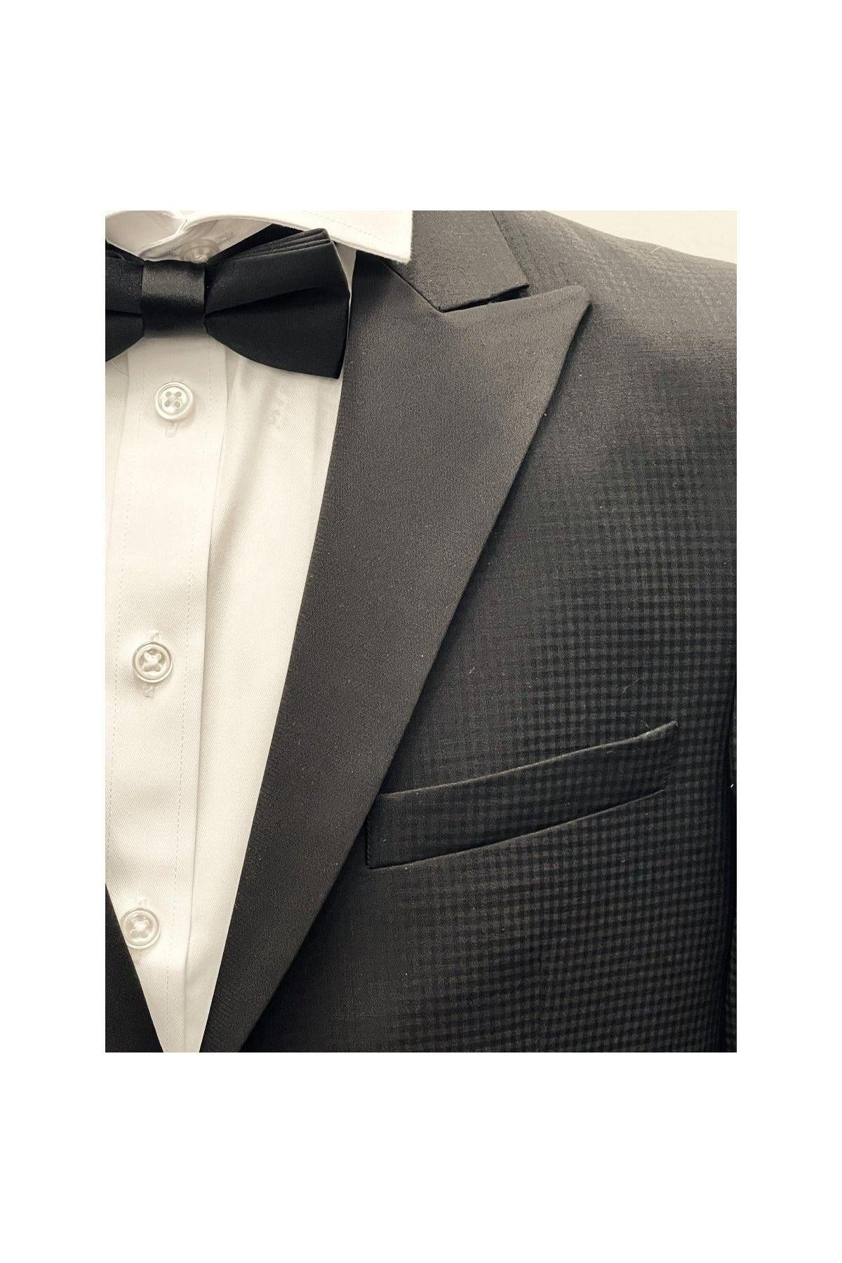 PinoPorte Boys Black Tonal Check Wool Tuxedo-NorthBoys