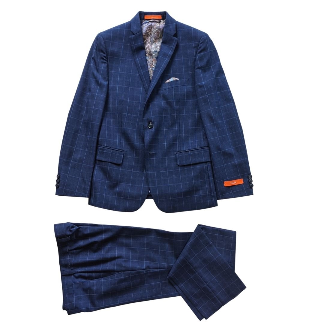 Tallia Boys Skinny Blue Plaid Wool Suit Z0065 - NorthBoys
